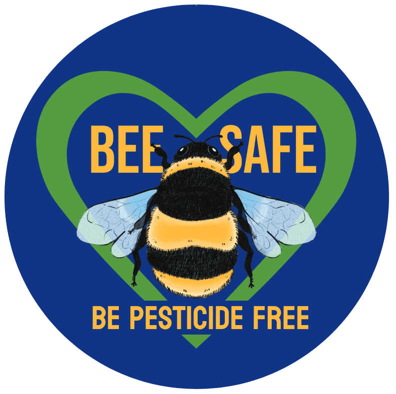 Bee Safe Be Pesticide Free Blue Circle Logo